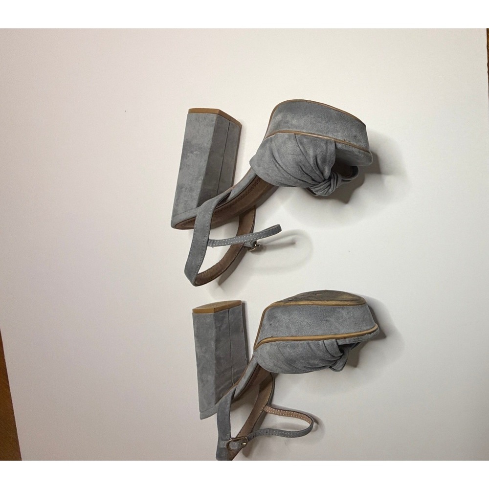 Shu Shop Blue Grey Faux Suede Knotted Platform Block Heel Sandals Womens 7/12 - Picture 7 of 9